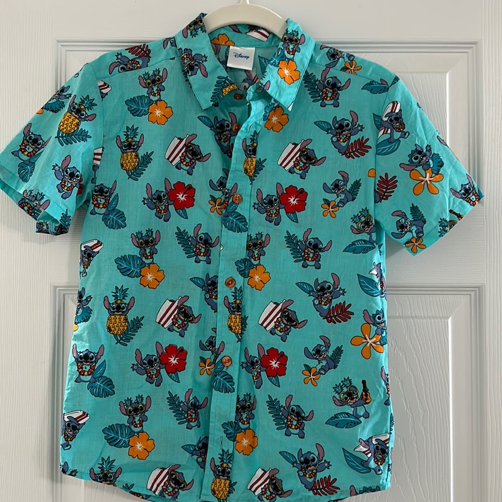 Disney Stitch boys sz 10/12 button down